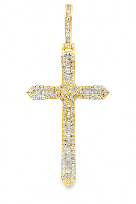 10K Yellow Gold Baguette Layered Diamond Cross Pendant 1.80 ctw – Luxury Gold Faith Pendant | Jewelry Palace Lithonia, GA