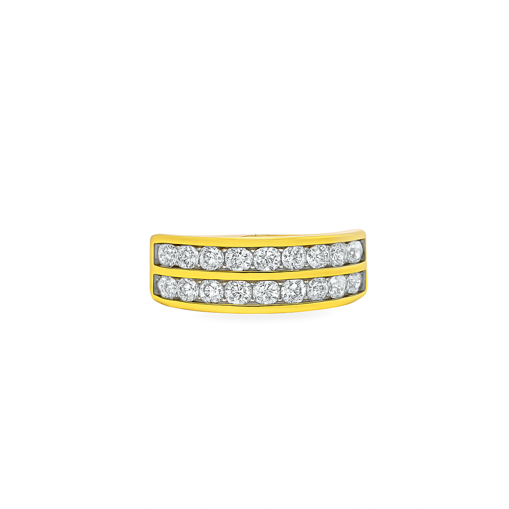 10K Yellow Gold Diamond Channel Band 1.00 CTW | Men’s Two-Row Round Cut Ring | Jewelry Palace
