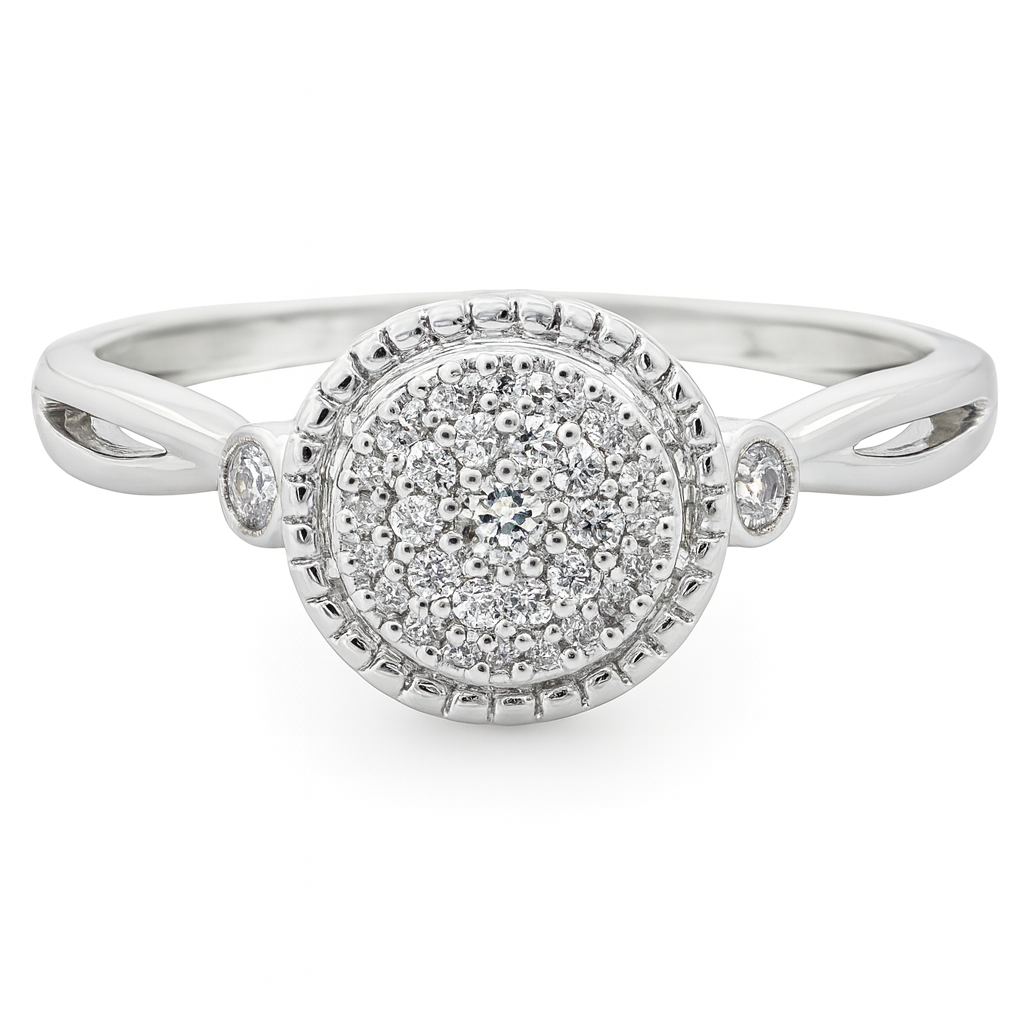 10K White Gold Round Cut Diamond Cluster Ring 0.13 ctw