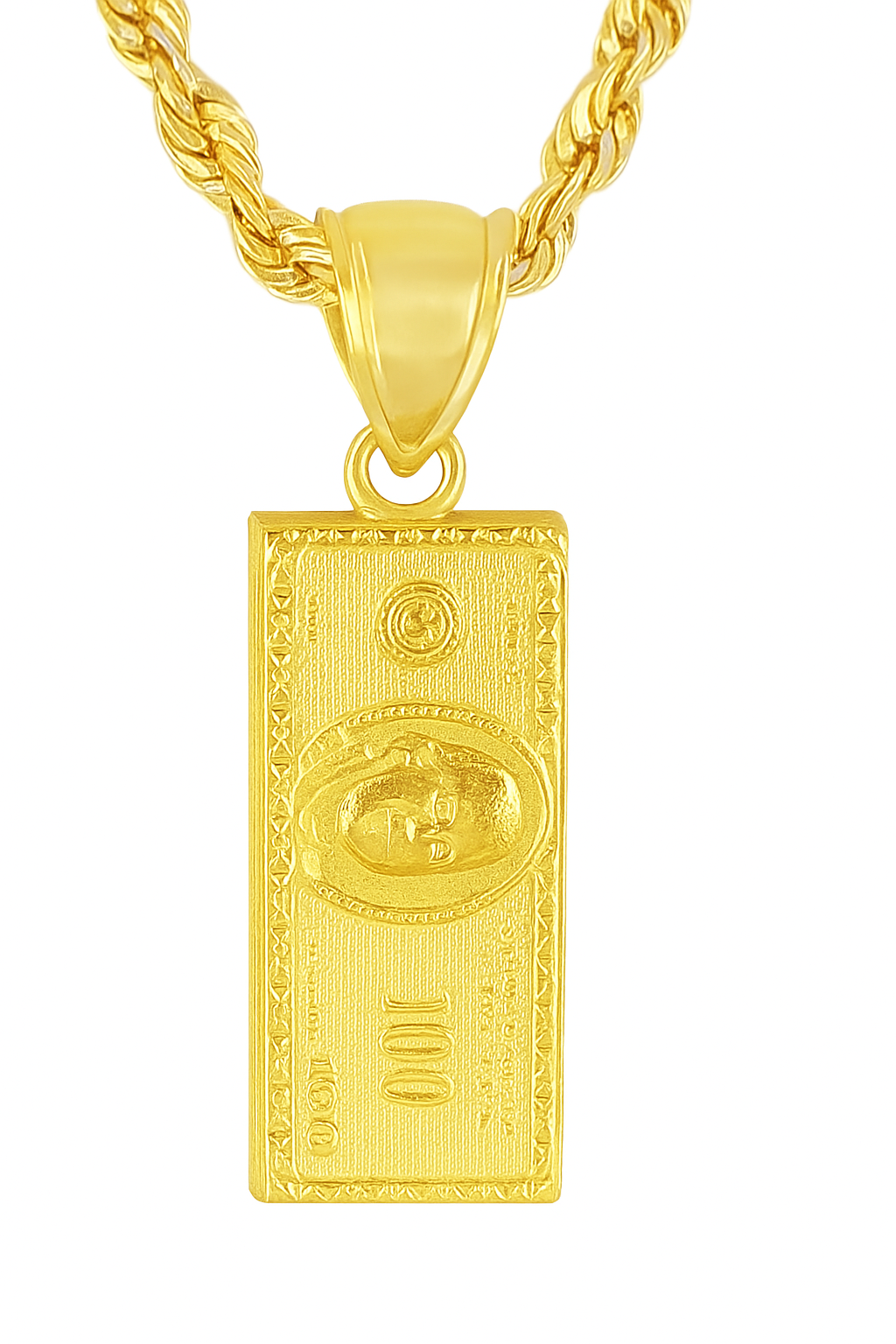 10K Yellow Gold $100 Money Bar Pendant Necklace Set – Symbol of Wealth & Success | Jewelry Palace