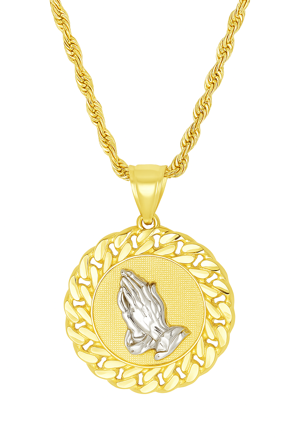 10K Yellow Gold Praying Hands Pendant Necklace Set – Faith & Blessings Design | Jewelry Palace