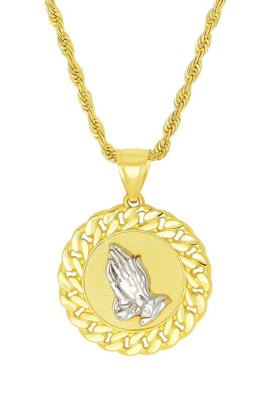 10K Yellow Gold Praying Hands Pendant Necklace Set – Faith & Blessings Design | Jewelry Palace