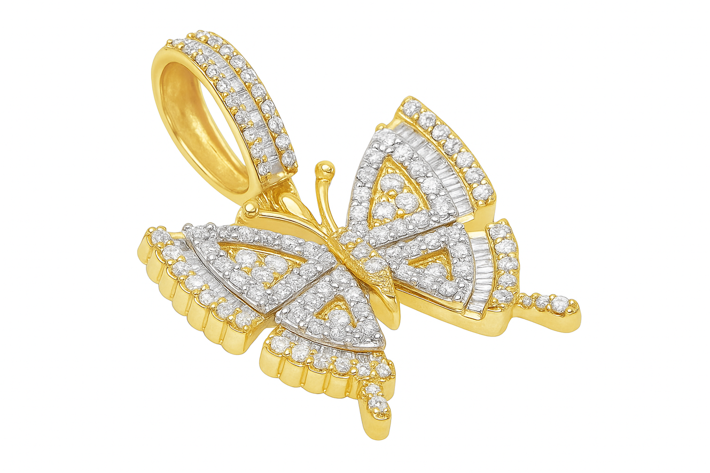 10K Yellow Gold 0.83 ctw Diamond Butterfly Pendant | Baguette & Round Cut | Luxury Nature-Inspired Design | Jewelry Palace