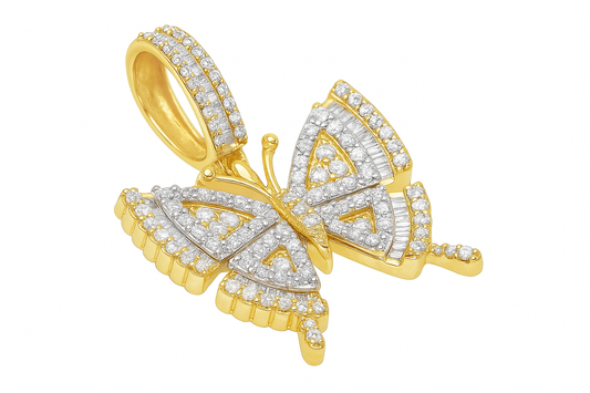 10K Yellow Gold 0.83 ctw Diamond Butterfly Pendant | Baguette & Round Cut | Luxury Nature-Inspired Design | Jewelry Palace