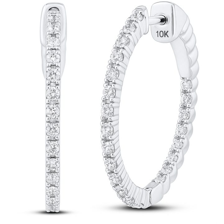 10K White Gold 0.50 CTW Inside-Out Diamond Hoop Earrings | Jewelry Palace