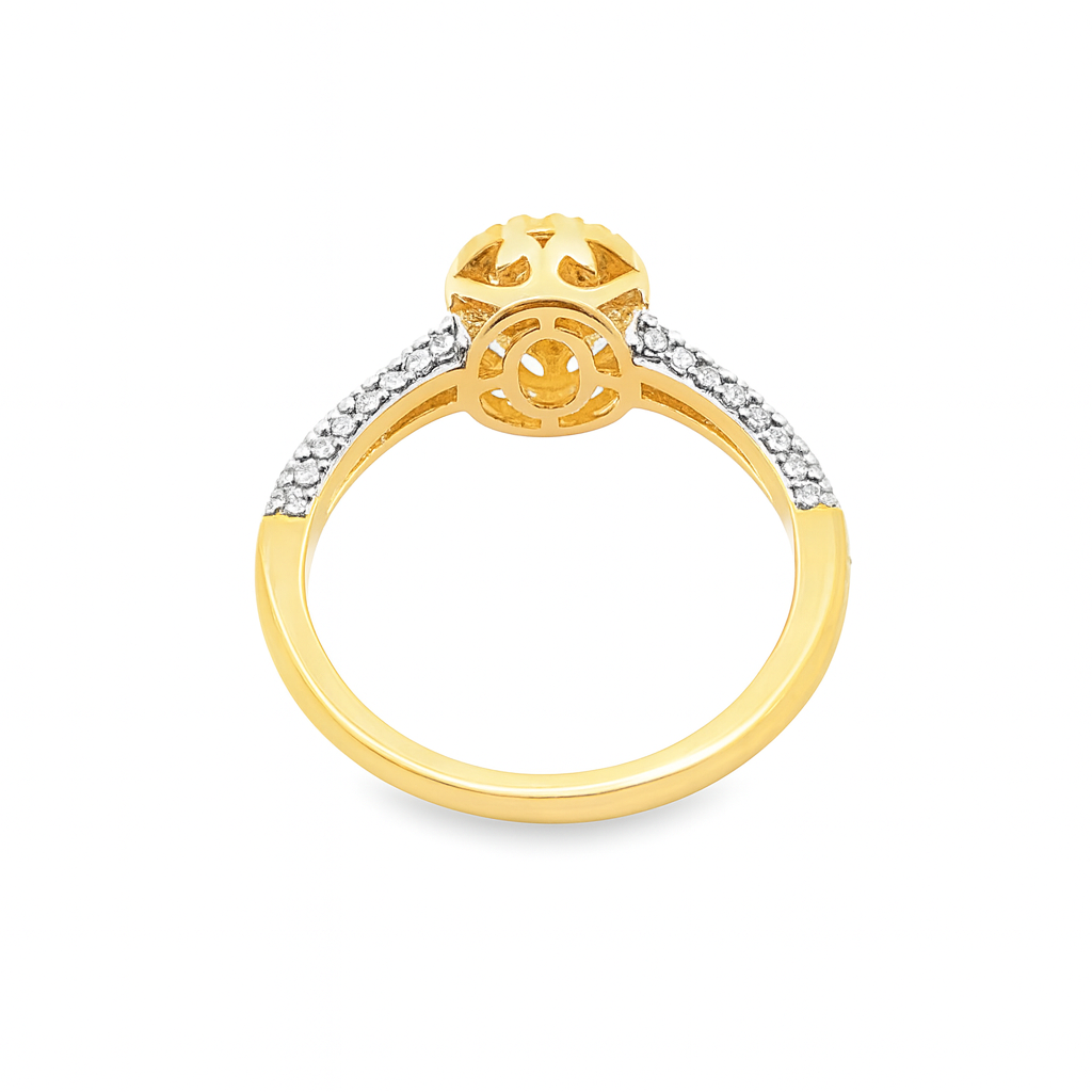 10K Yellow Gold Diamond Halo Engagement Ring Oval Cluster Pave Band 0.43 CTW