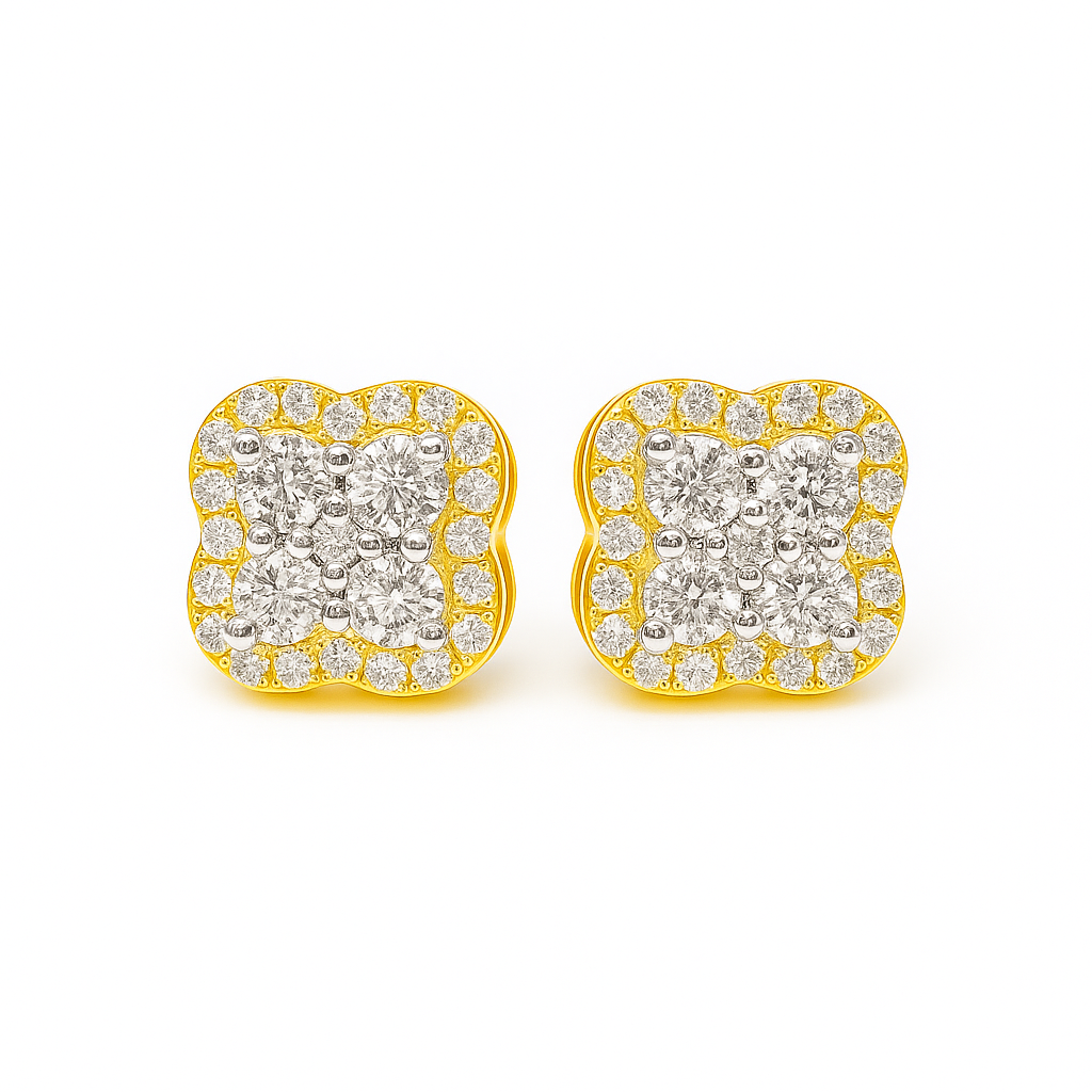 10K Yellow Gold 0.64 ctw Diamond Floral Petal Stud Earrings | Elegant Cluster Design | Jewelry Palace