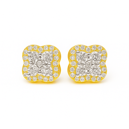 10K Yellow Gold 0.64 ctw Diamond Floral Petal Stud Earrings | Elegant Cluster Design | Jewelry Palace