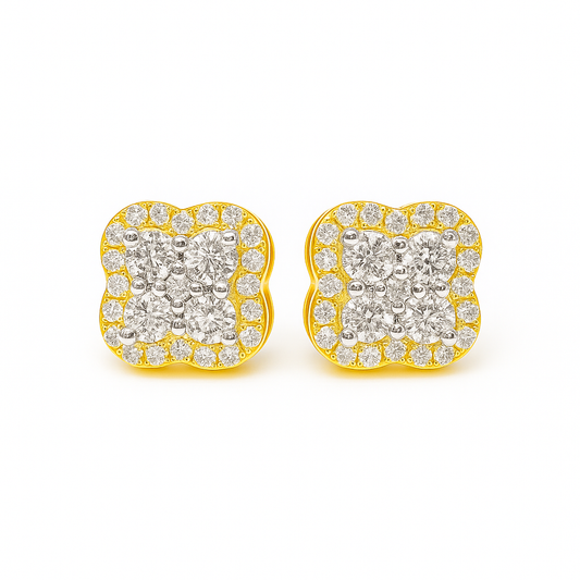 10K Yellow Gold 0.64 ctw Diamond Floral Petal Stud Earrings | Elegant Cluster Design | Jewelry Palace
