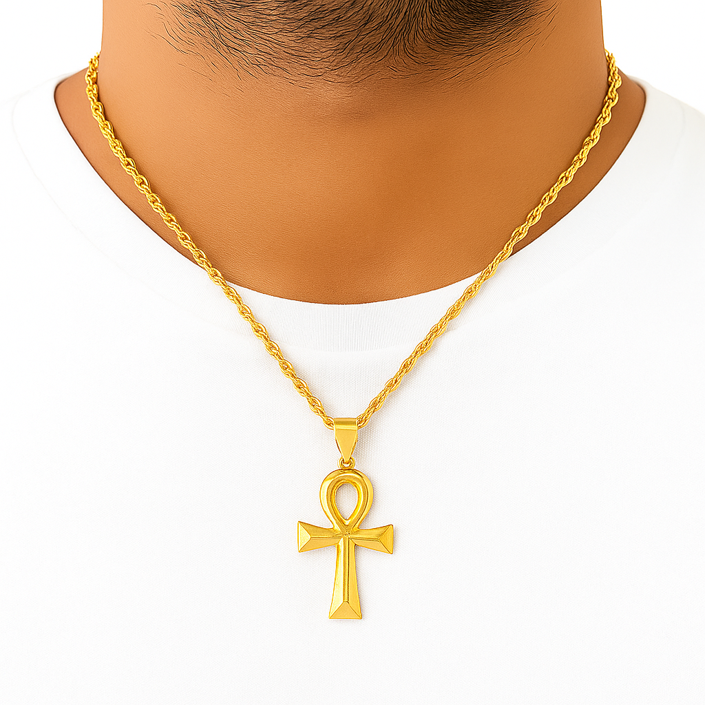 10K Yellow Gold Ankh Cross Pendant Necklace Set – Egyptian Symbol of Life | Jewelry Palace
