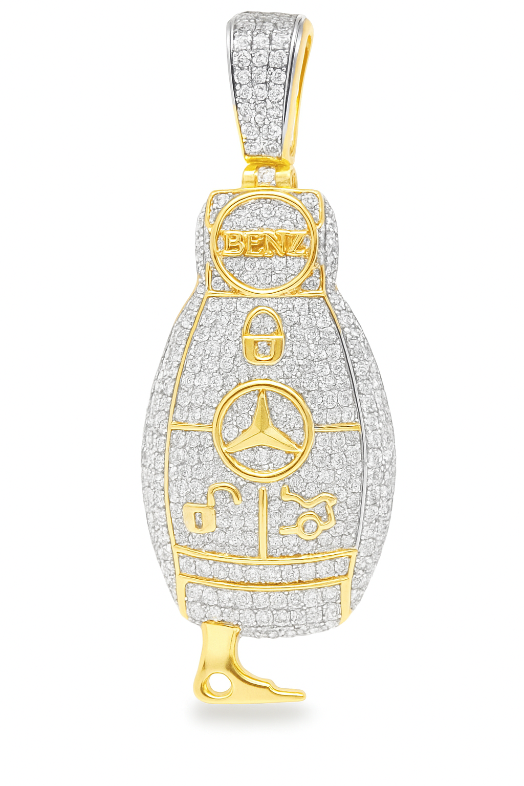 10K Yellow Gold Diamond Mercedes-Benz Key Pendant 1.87 ctw | Luxury Car Charm