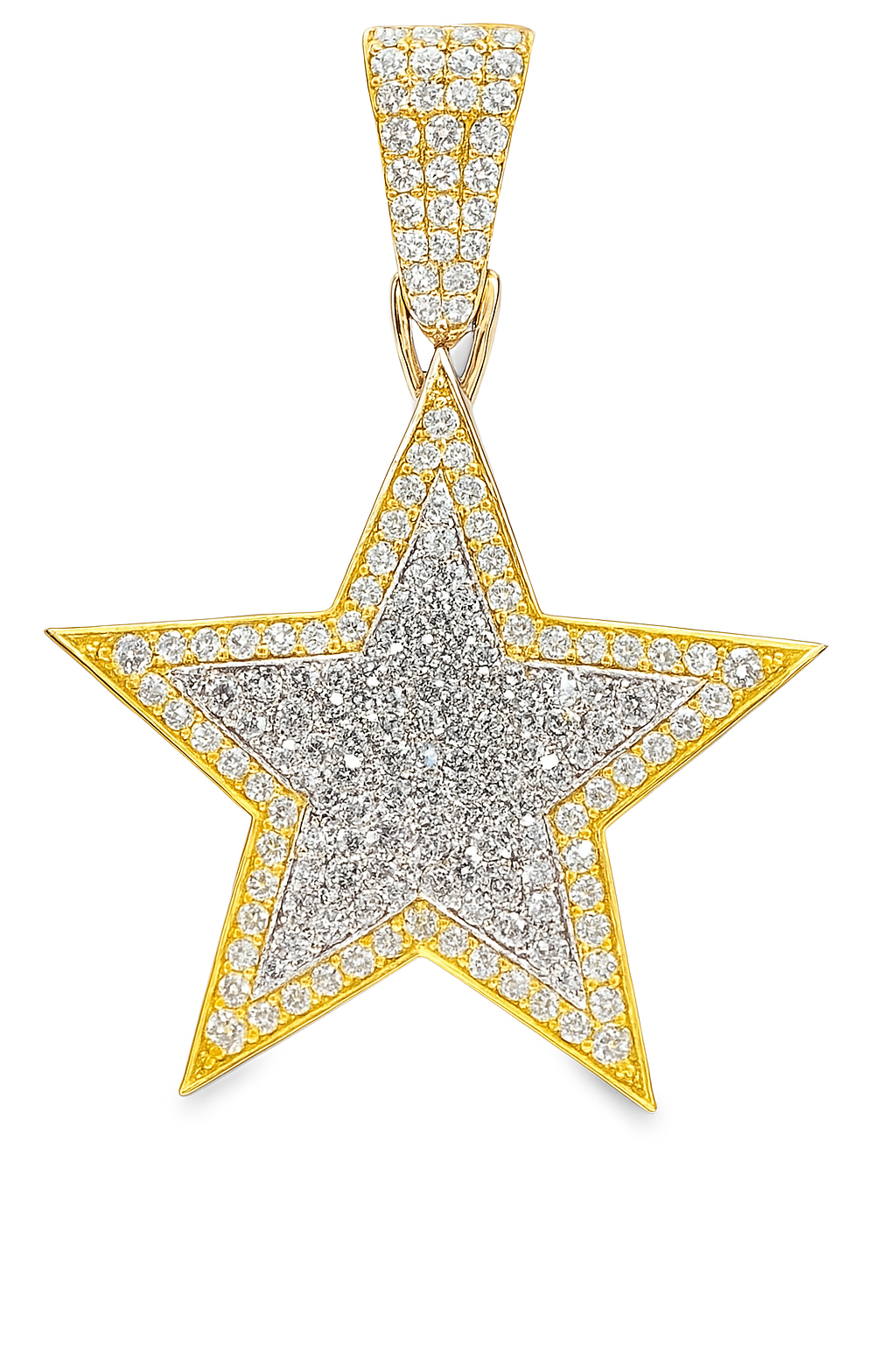 10K Two-Tone Gold 2.10 ctw Diamond Star Pendant | Iced-Out Five Point Star | Jewelry Palace