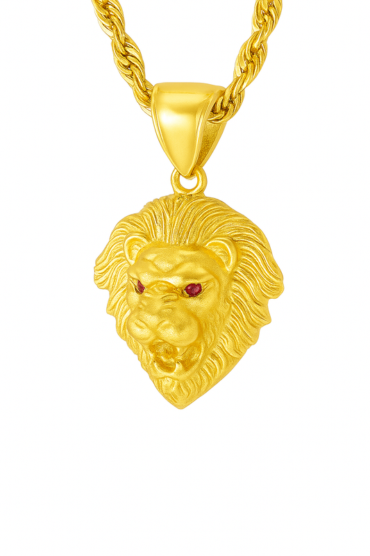 10K Yellow Gold Lion Head Pendant Necklace Set – Fierce & Regal Design | Jewelry Palace