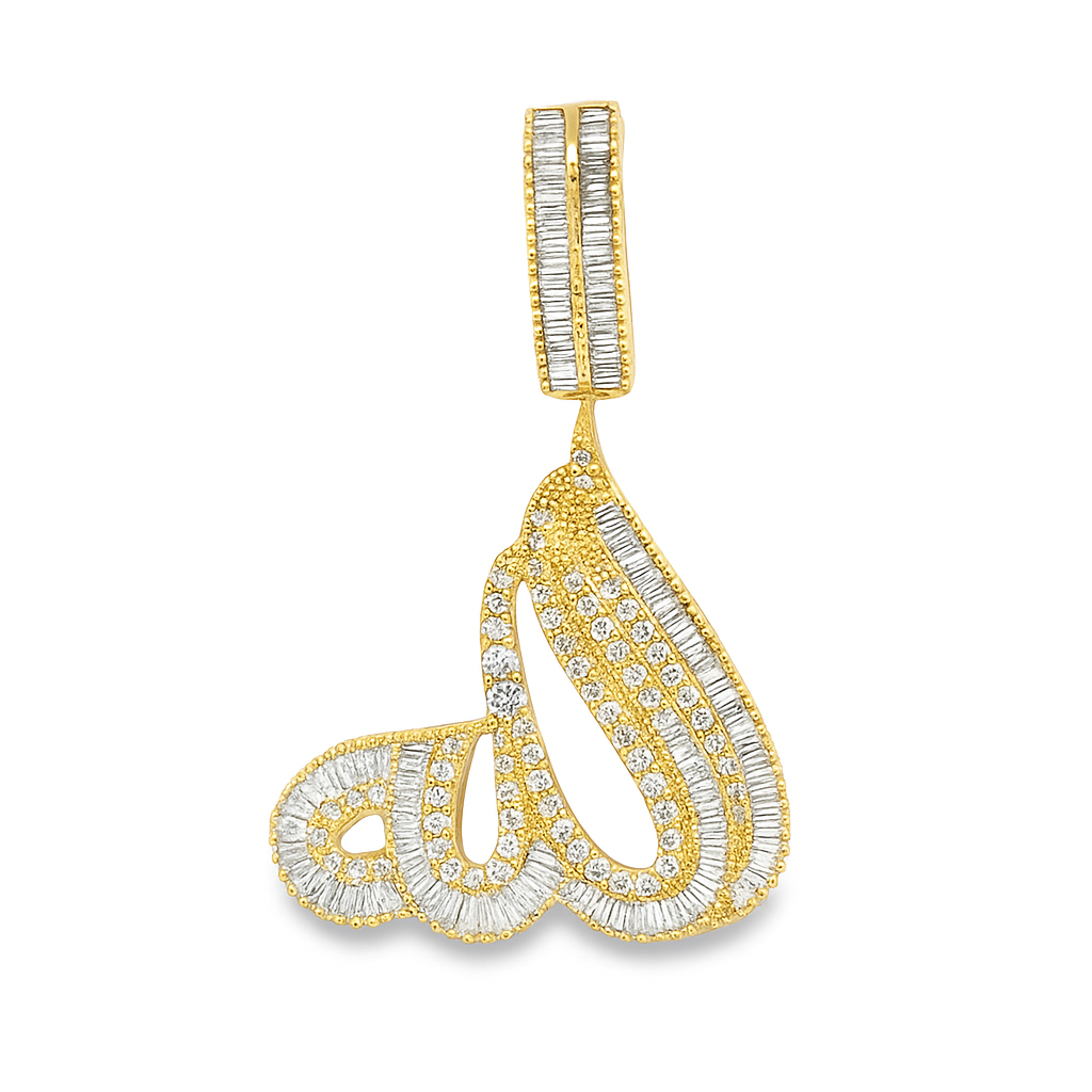 10K Yellow Gold 2.25 ctw Baguette Diamond Allah Pendant | Spiritual Iced-Out Faith Piece | Jewelry Palace