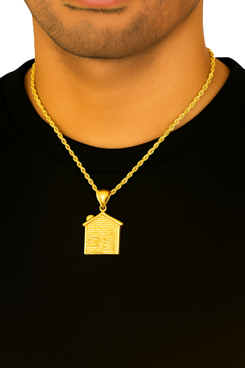 10K Yellow Gold House Pendant Necklace Set – Bold Urban Design | Jewelry Palace