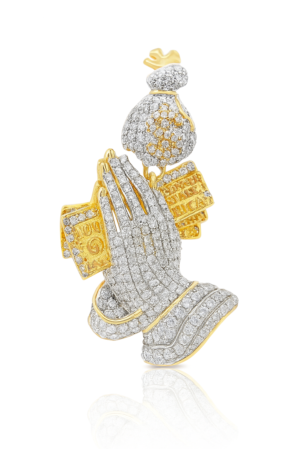 10K Yellow Gold 2.00 CTW Diamond Praying Hands Pendant
