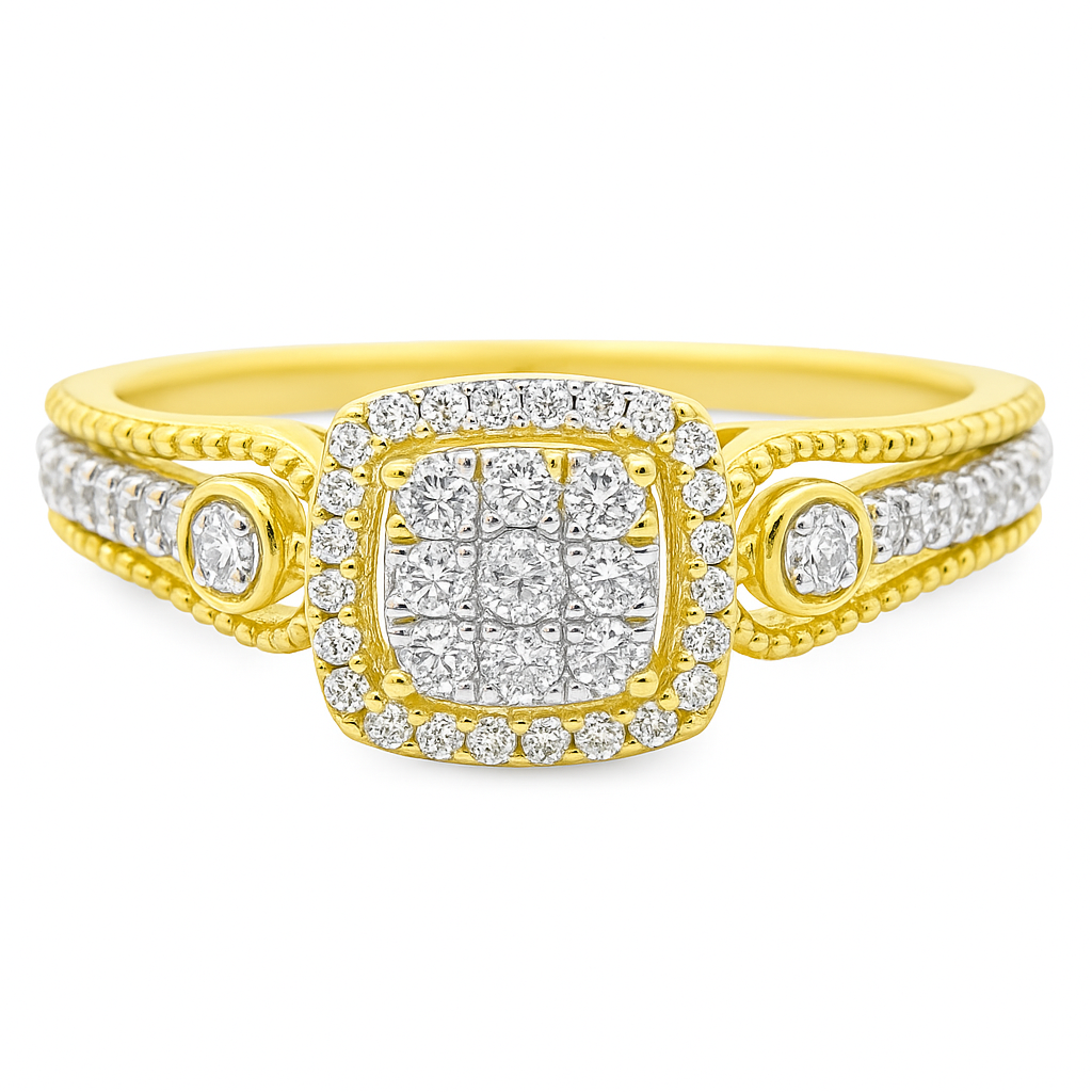 10K Yellow Gold Diamond Cluster Halo Ring 0.26 ctw