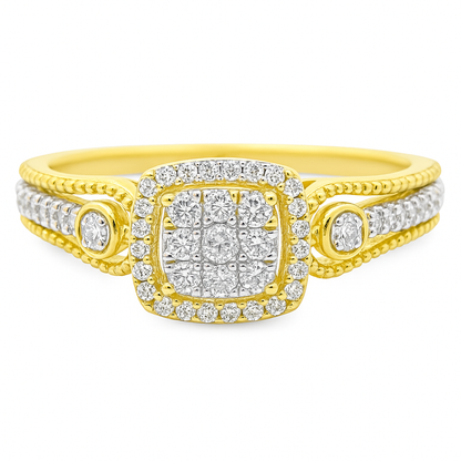 10K Yellow Gold Diamond Cluster Halo Ring 0.26 ctw