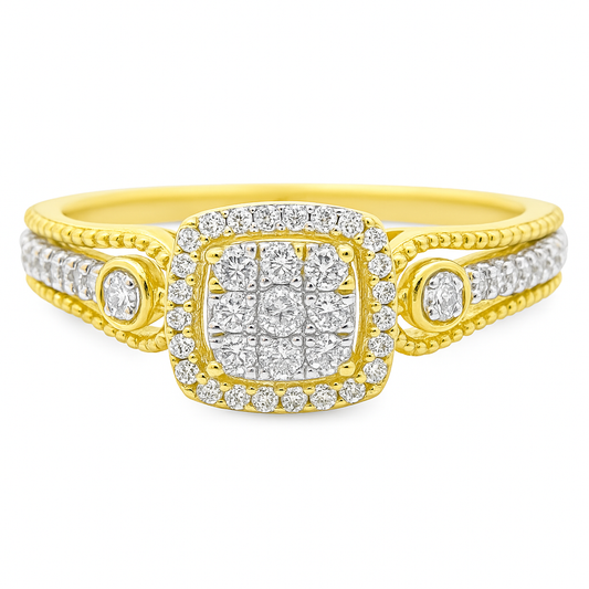 10K Yellow Gold Diamond Cluster Halo Ring 0.26 ctw