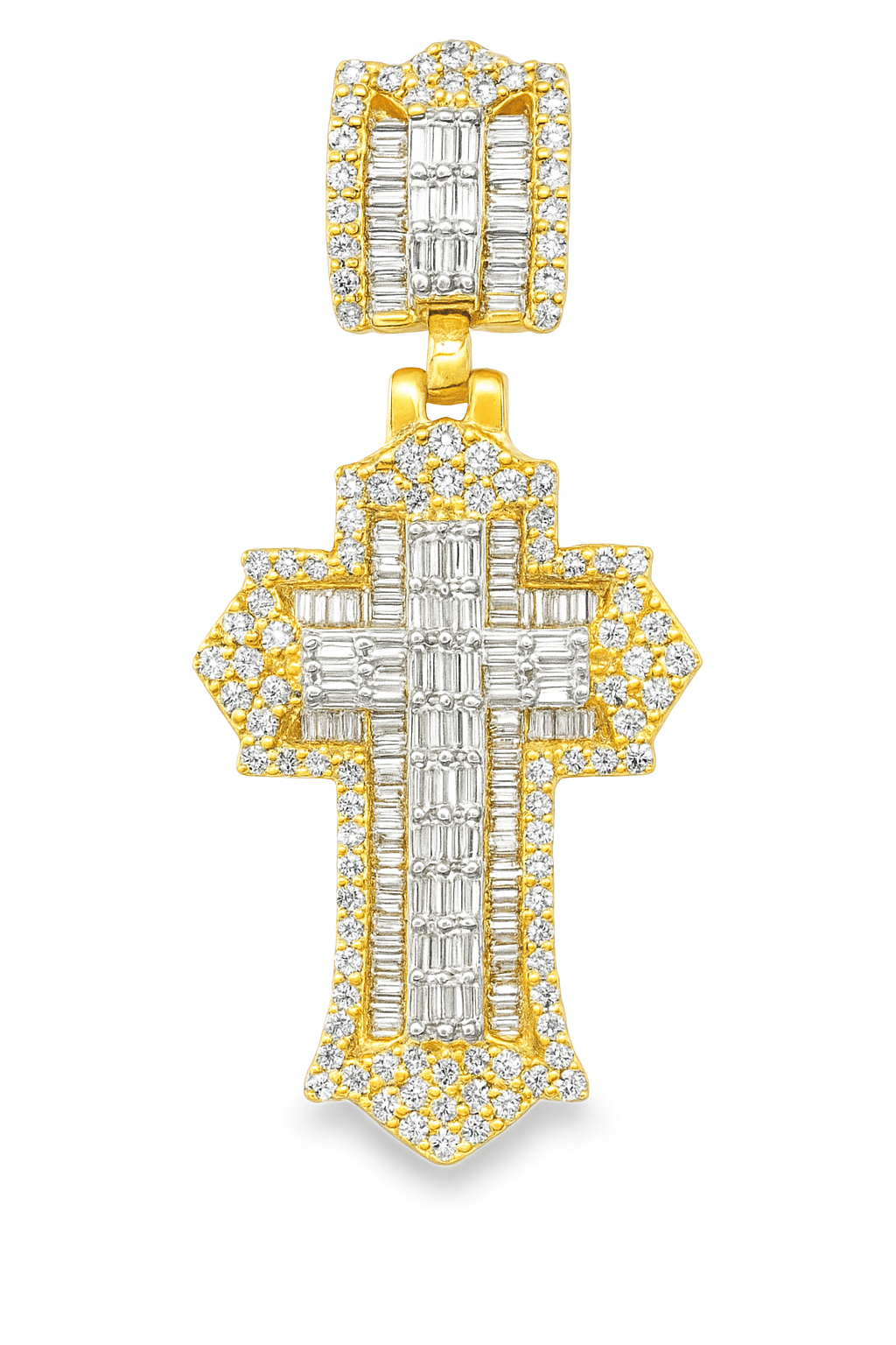 10K Yellow Gold Diamond Baguette Cross Pendant 1.10 ctw