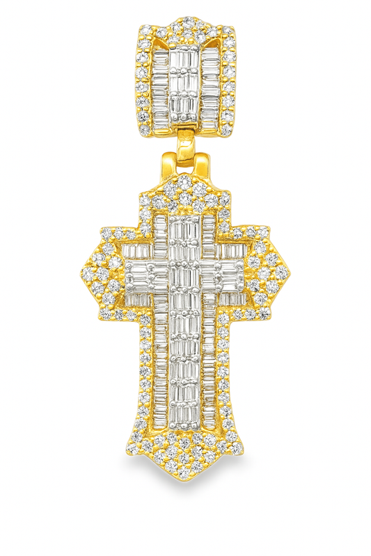 10K Yellow Gold Diamond Baguette Cross Pendant 1.10 ctw