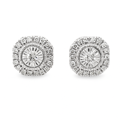 10K White Gold 0.25 ctw Diamond Round Cut Halo Earrings | Everyday Sparkle & Classic Luxury | Jewelry Palace