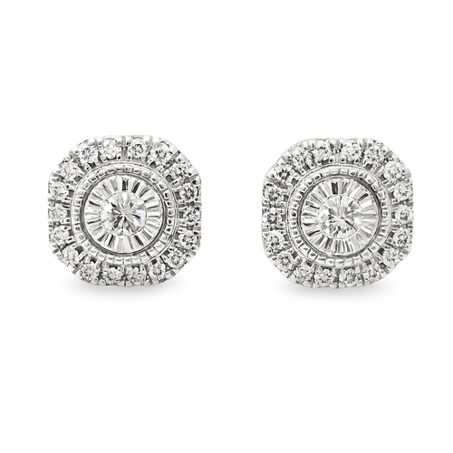10K White Gold 0.25 ctw Diamond Round Cut Halo Earrings | Everyday Sparkle & Classic Luxury | Jewelry Palace