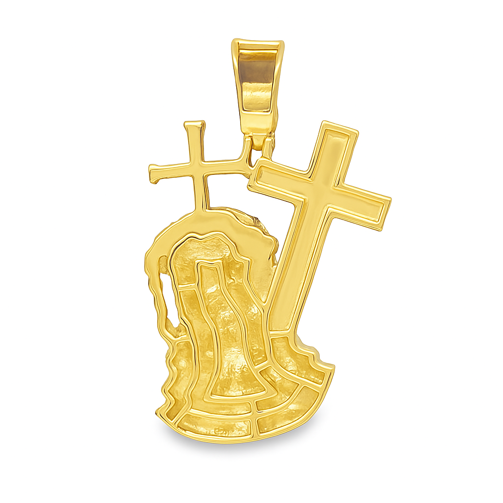 10K Yellow Gold 0.33 ctw Diamond Jesus Head with Crosses Pendant | Faith & Divine Protection | Jewelry Palace