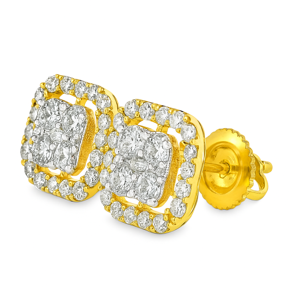 10K Yellow Gold 1.00 ctw Diamond Flower Halo Earrings | 4-Stone Design | Jewelry Palace