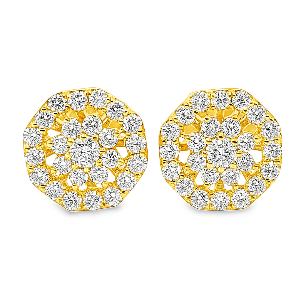 10K Yellow Gold 0.51 ctw Diamond Flower Halo Earrings | Layered Design | Jewelry Palace