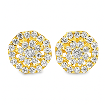 10K Yellow Gold 0.51 ctw Diamond Flower Halo Earrings | Layered Design | Jewelry Palace