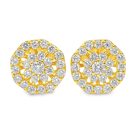 10K Yellow Gold 0.51 ctw Diamond Flower Halo Earrings | Layered Design | Jewelry Palace