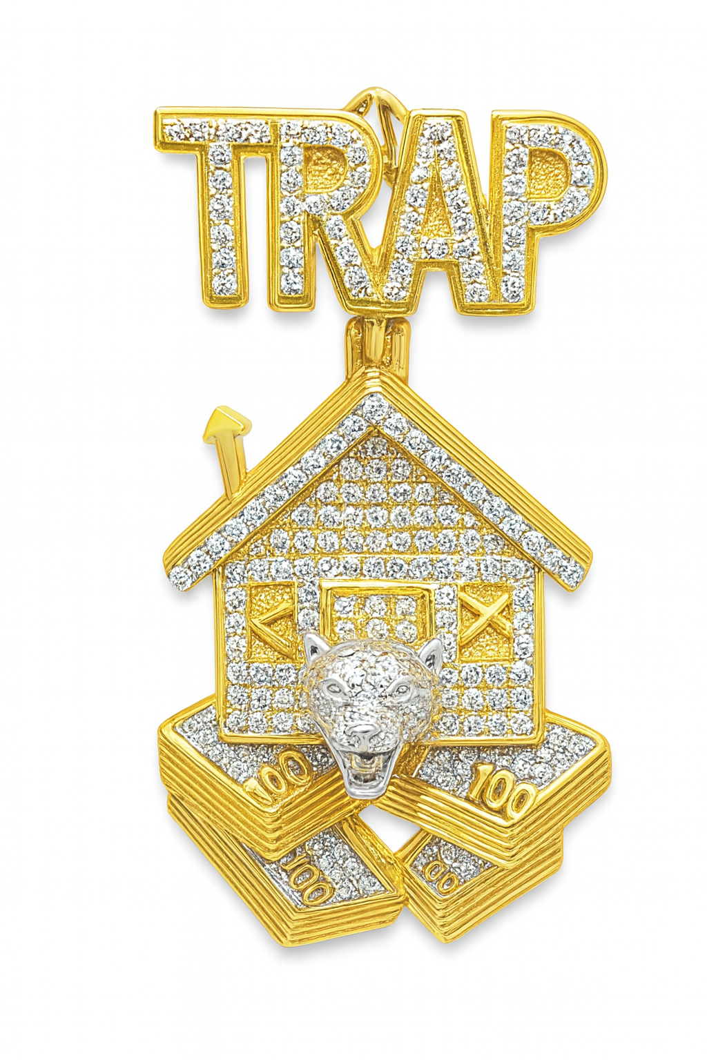 10K Yellow Gold Diamond Trap House Pendant 1.00 ctw | Iced Out Money Stack Hip Hop Pendant – Jewelry Palace