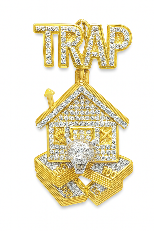 10K Yellow Gold Diamond Trap House Pendant 1.00 ctw | Iced Out Money Stack Hip Hop Pendant – Jewelry Palace