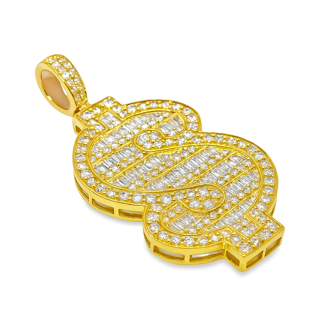 Dollar Sign Baguette Pendant 10K Yellow Gold 2.25ctw Diamond Pendant