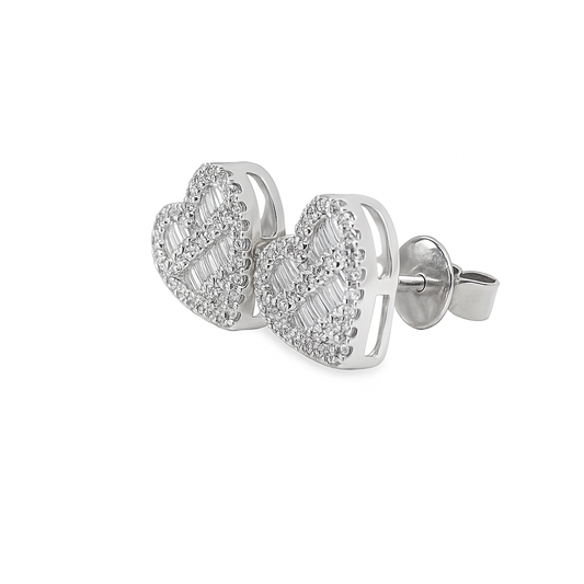 10K White Gold 0.39 ctw Diamond Heart-Shaped Earrings | Baguette & Round Cut | Jewelry Palace