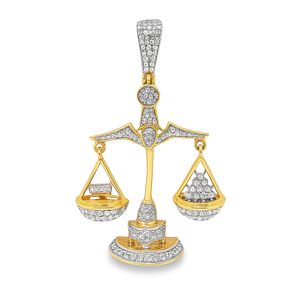 10K Yellow Gold 0.75 ctw Diamond Libra Scale Pendant | Zodiac Justice Symbol | Jewelry Palace