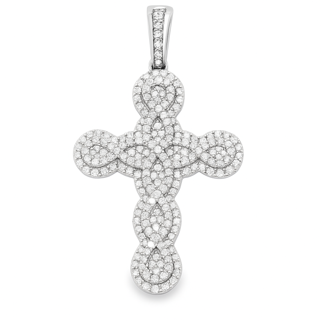 10K White Gold Elegant Diamond Cross Pendant 0.68 ctw
