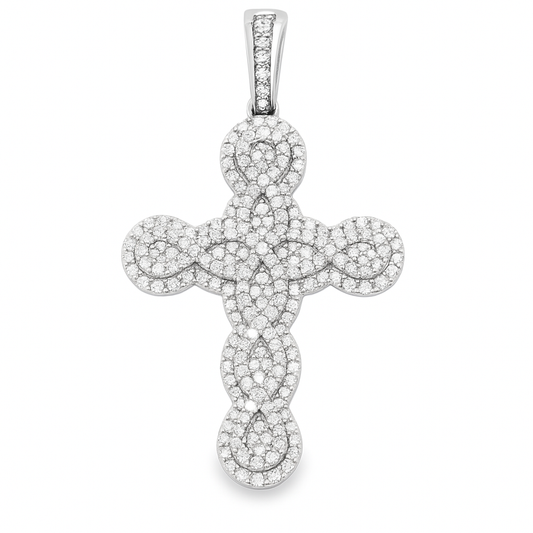10K White Gold Elegant Diamond Cross Pendant 0.68 ctw
