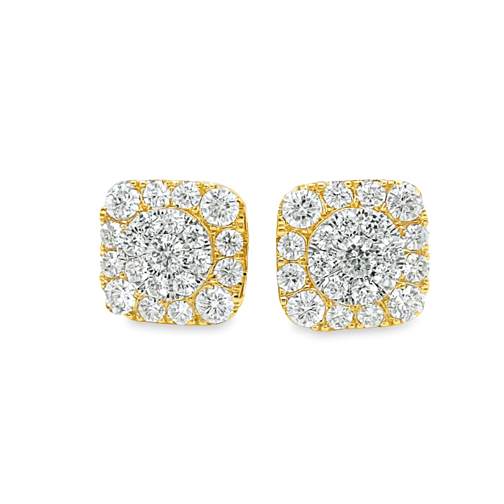 10K Yellow Gold Diamond Earrings with Round Brilliant Cut Diamonds 1.38 CTW | Jewelry Palace