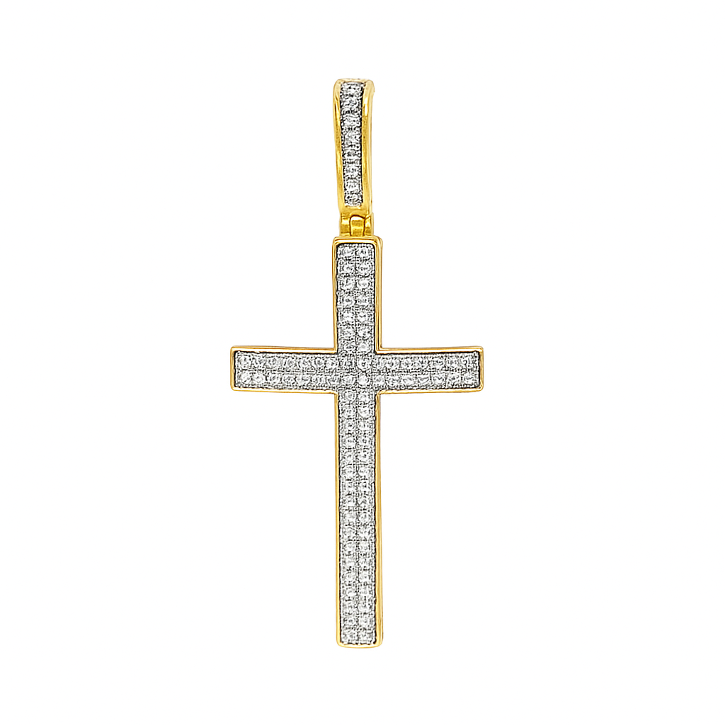 10K Yellow Gold Diamond Cross Pendant 0.30 ctw – Classic Pavé Faith Pendant | Jewelry Palace Lithonia, GA