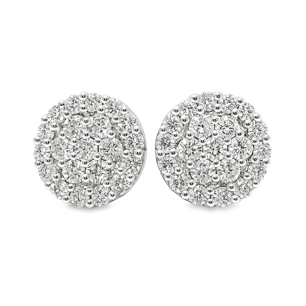 14K Yellow Gold 1.88 ctw Diamond Circle Cluster Earrings | Luxury Studs | Jewelry Palace