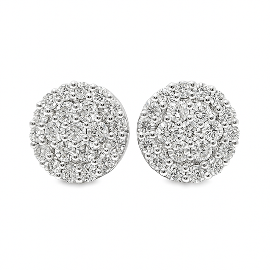 14K Yellow Gold 1.88 ctw Diamond Circle Cluster Earrings | Luxury Studs | Jewelry Palace