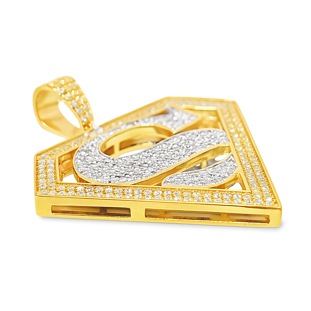 10K Yellow Gold 0.74 ctw Diamond Superhero Pendant | Iced-Out Hero Emblem | Jewelry Palace