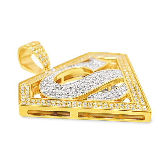 10K Yellow Gold 0.74 ctw Diamond Superhero Pendant | Iced-Out Hero Emblem | Jewelry Palace