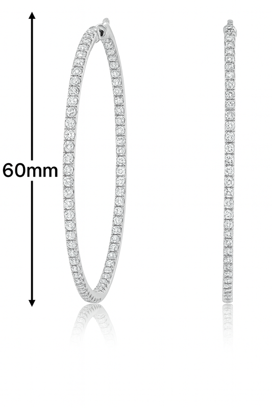 14K White Gold 2.20 CTW High Fashion Inside-Out Diamond Hoop Earrings | Jewelry Palace