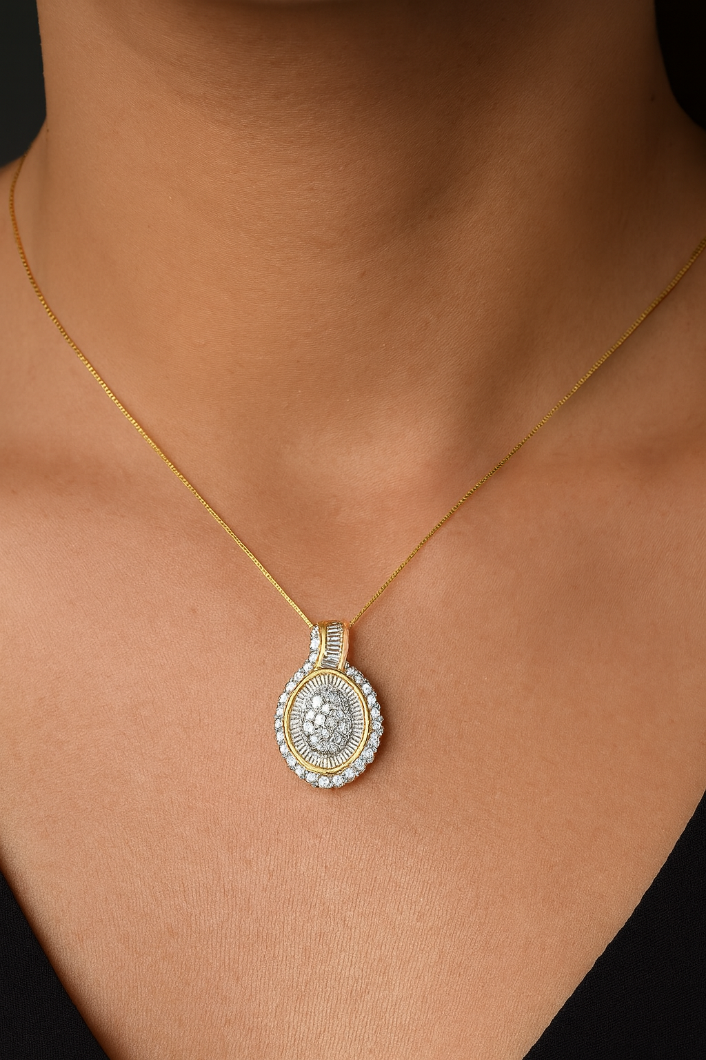 10K Yellow Gold Oval Brilliant Diamond Pendant Cluster Halo 1.00 CTW