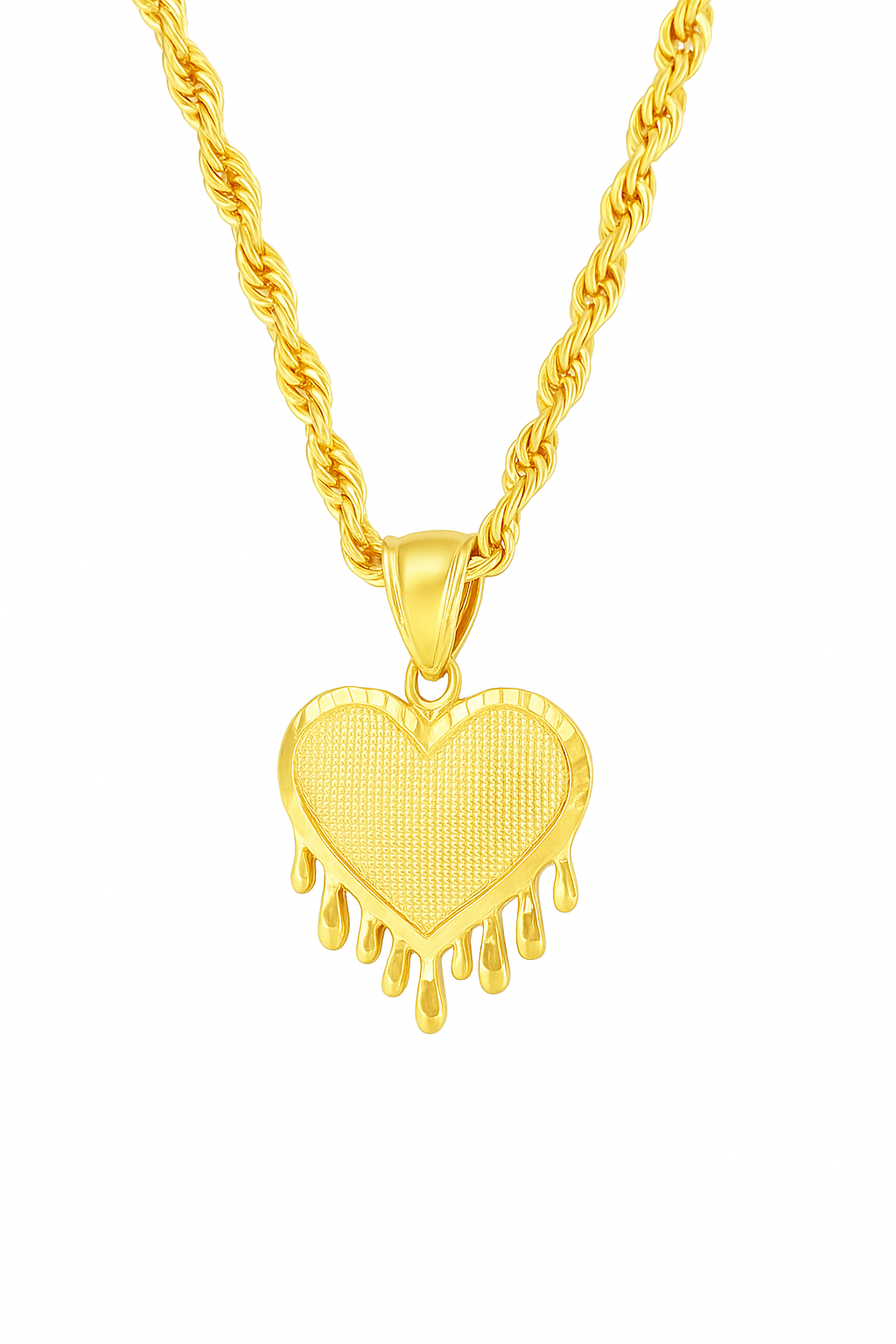 10K Yellow Gold Dripping Heart Pendant Necklace Set – Trendy & Bold Design | Jewelry Palace