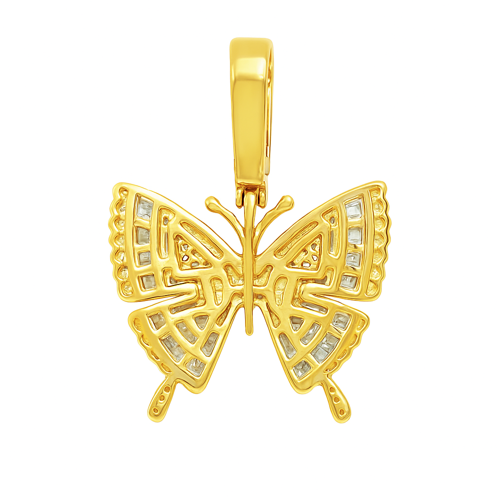 10K Yellow Gold 0.83 ctw Diamond Butterfly Pendant | Baguette & Round Cut | Luxury Nature-Inspired Design | Jewelry Palace
