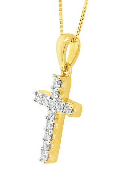 10K Yellow Gold Diamond Cross Charm Necklace Round Brilliant Diamonds 0.50 CTW